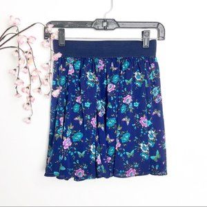 Forever 21 Blue Floral Flowy Skater Skirt